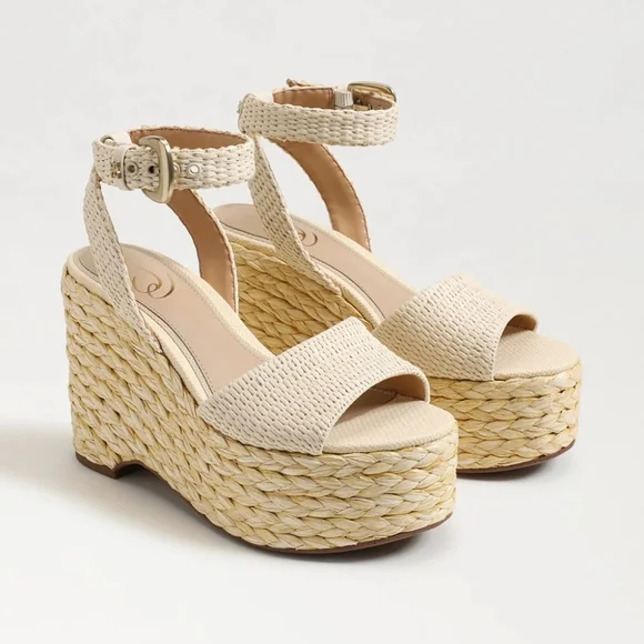 Sam Edelman April platform espadrille sandals Linen Raffia cream size 7.5 NEW - Picture 1 of 9